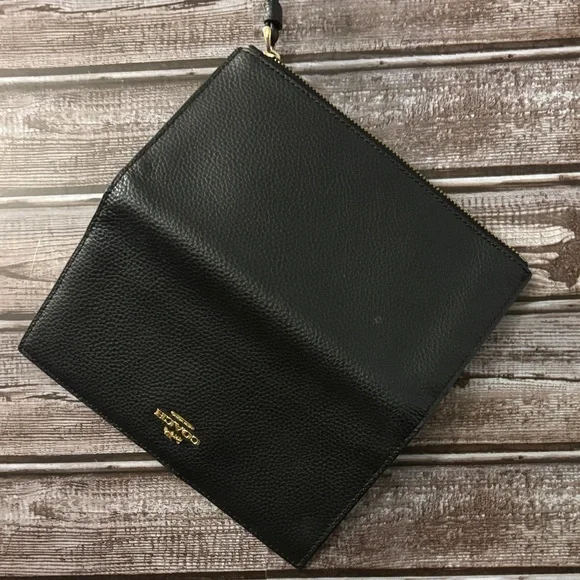 Coach Black Leather Pouch with Gold Accent and wrist strap - Picture 11 of 11